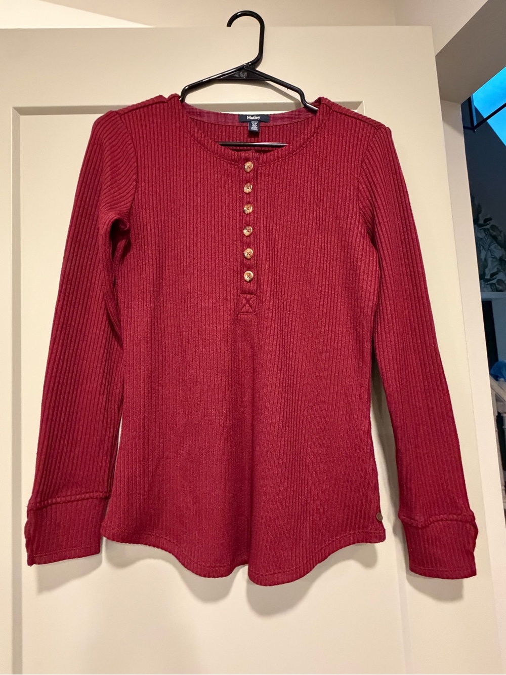 Hatley Ribbed Long Sleeve Henley Top in Burgundy